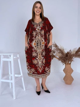Жіноча сукня зі штапелю Saimeiqi, червона з орнаментом, one size (1204-30)