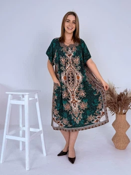 Женское платье из штапеля Saimeiqi, зеленая с орнаментом, one size (1204-33)