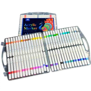Набор акриловых маркеров 60 шт Acrylic Marker Павлин 0003-60 трехгранные, в пластиковом футляре