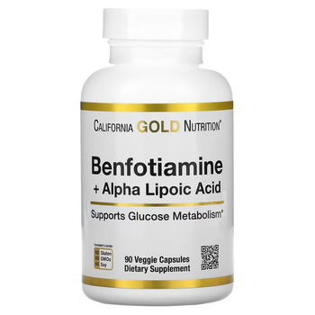 Бенфотиамин с альфа-липоевой кислотой California Gold Nutrition (Benfotiamine+Alpha lipoic acid) 300 мг/150 мг 90 капсул CGN02021