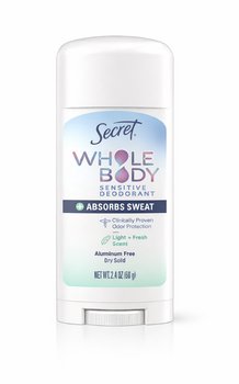 Дезодорант твердий для всього тіла без алюмінію Secret Whole Body Absorbs Sweat, 68 г