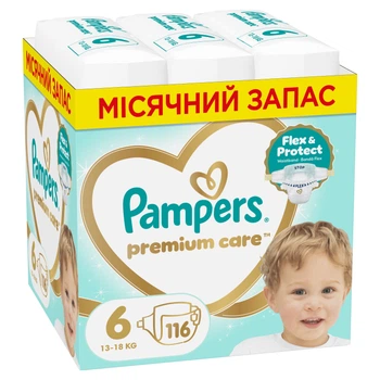 Подгузники Pampers Premium Care Размер 6 (13-18 кг) 116 шт (8006530223744)