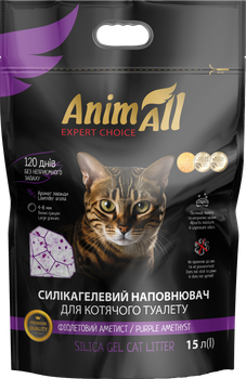 Наповнювач для котячого туалету AnimAll «Фіолетовий Аметист» Преміум Силікагелевий поглинаючий 6.7 кг (15 л) (4820224500621)
