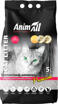 Наповнювач для котячого туалету AnimAll Бентонітовий грудкуючий 4.2 кг (5 л) Білий (4820224500614)