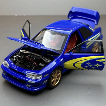 Колекційна модель Subaru Impreza WRX STI 1:32 синя металева машинка світло звук інерція відкривні елементи