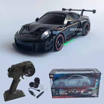 Машинка для дрифта на радиоуправлении Porsche 911 GT3 RS 4WD Свет, Пар, Неоновая подсветка Порше 24 см (Черный)