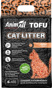 Наповнювач для котячого туалету AnimAll Тофу з ароматом персика Соєвий грудкуючий 2.6 кг (6 л) (2000981139025/4820224500362)