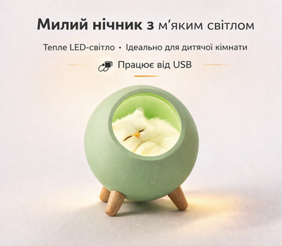 Ночник Спящий кот в зеленом домике