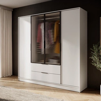 Гардеробна / шафа для одягу Perfect Home Келлі / Kelly 4DRM 4-дверна з центральними прозорими дверцятами та реєю Кашемір (PFH-091894)