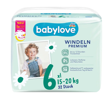 Підгузки Babylove Premium - розмір 6 XL (15-20 кг), 32 шт