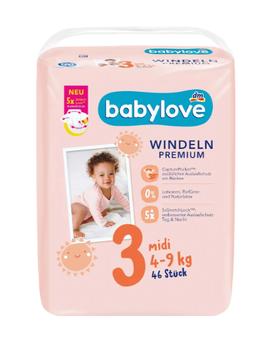 Підгузки Babylove Premium - розмір 3, Midi (4-9 кг) 46 шт