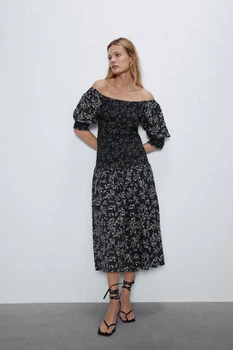 Миди платье от зара zara с широкой резинкой - s