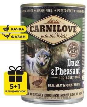 Вологий корм з фазаном та качкою Carnilove Duck Pheasant Карнілов консерва для собак 400 г 5+1 шт в подарунок (8595602529230)