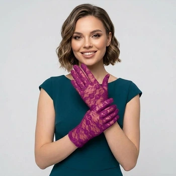 Рукавички жіночі мереживні короткі вечірні ажурні Honey Fashion Accessories S/M/L фіолетовий (7-70)