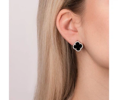 Серьги- пусеты из стали в стиле Van cleef Черный клевер 13 мм золистие