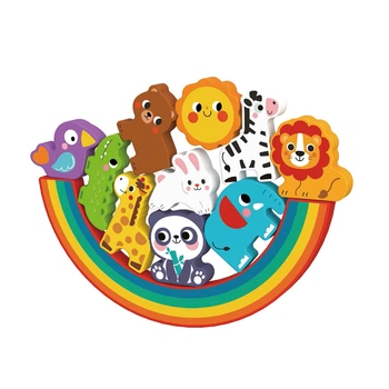 Детская деревянная игра-балансир Tooky Toy Панда с друзьями, 11 предметов ( HP095 ) для малышей от 18 месяцев