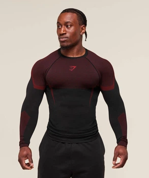 Жіночий лонгслів спортивний чоловічий "Gymshark" футболка стрейчова з довгим рукавом чорна з червоним XL