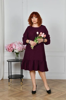 Вельветовое повседневное платье женское с длинным рукавом больших размеров из микровельвета 52-54 марсала (бордовое)