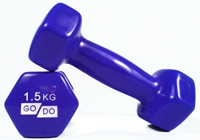 Гантели виниловые GoDo 1.5 кг × 2 шт синий для фитнеса и реабилитации (GD-1.5BL)
