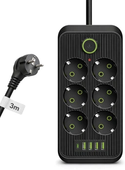 Мережевий фільтр-подовжувач UFT 6 розеток 5 USB 3 метри Чорний (LGHP-5-24)