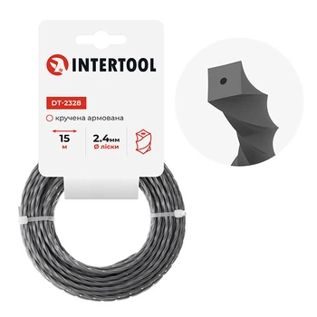Лiска для тримера "квадрат" кручена армована, 2.4 мм x 15 м INTERTOOL DT-2328