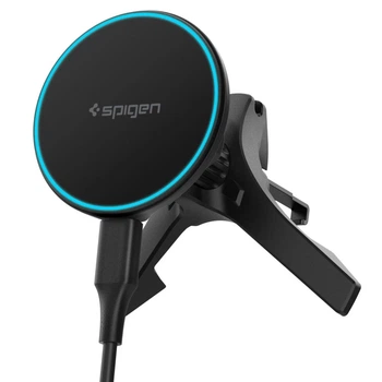 Автодержатель с функцией беспроводной зарядки Spigen EV15MAQ Essential Magnetic Vent Car Mount 15W Qi2 Black with MagSafe (ACP10513)