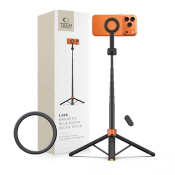 Универсальный штатив Tech-Protect L10S Bluetooth Selfie Stick Tripod Black/Orange with MagSafe (5906302352807)