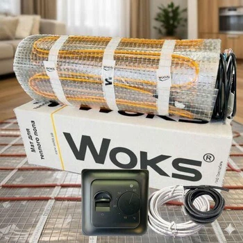 Нагрівальний мат тепла підлога під плитку Woks 160 Вт/м2 з механічним чорним термостатом