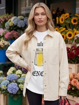 Жіноча джинсова сорочка Shift Oversize бежева 46-48 (L/XL)