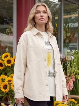 Жіноча сорочка джинсова Change Oversize бежева 42-44 (S/M)
