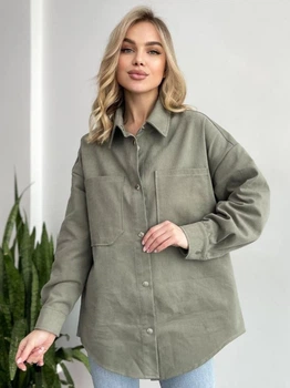Жіноча сорочка джинсова Change Oversize зелена хакі (фісташкова) 42-44 (S/M)