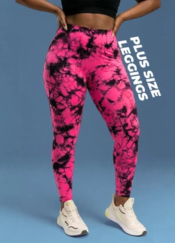 Жіночі лосини батал плюс сайз пушап великих розмірів Push-up plus size з високою посадкою Мармурові тай-дай рожеві 3XL (L7037241)
