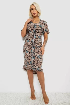 Халат жіночий на блискавці з принтом, колір мокко, 257R1030 розмір 3XL - 4XL