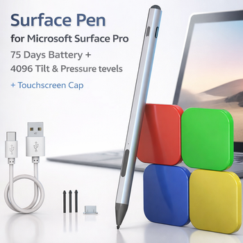 Стилус Surface Pen для Microsoft Surface Pro - 75 дней работы от батареи + 4096 Гц наклона и давления + колпачок для сенсорного