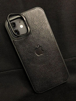Чохол Pugach TPU (camera stand/Magsafe)+натуральна шкіра (козлик) iPhone 13/14 чорний