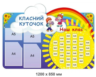 Стенд «Класний куточок: Наш клас» у сонячному стилі
