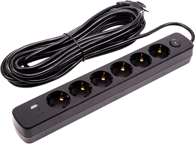 Мережевий фільтр PowerPlant 10 м 6 розеток 1 USB 2 Type-C Чорний (EX610693)