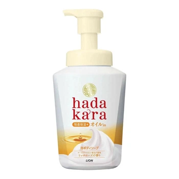 Пенное мыло для тела с натуральными маслами LION Hadakara Foam, аромат розы, 530 мл