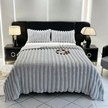 Плед Dushka Home Шарпей Полоска 7 см 21799 200х230 см светло-серый