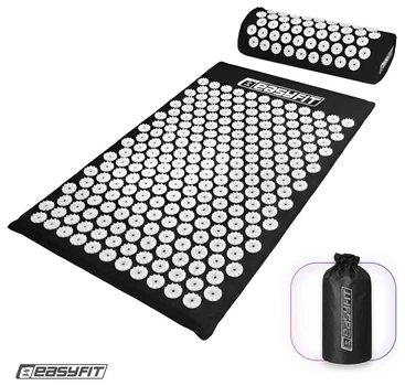Масажний килимок Easyfit з подушкою (аплікатор Кузнєцова) Чорний з білим (Чорний)