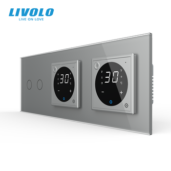 Умный двойной терморегулятор LIVOLO с управлением с телефона, проходной двойной выключатель, серый, стекло