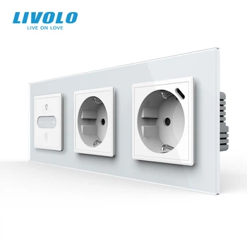 Умный сенсорный диммер LIVOLO с розеткой и розеткой с USB Type-C 18Вт, белый, стекло, 16A 230V, заземление