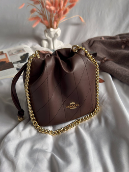 Жіноча сумка Coach середня шкіряна із золотою фурнітурою 18×16×12 см Коричнева (LUX1292)