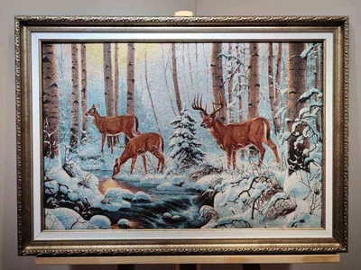 Картина гобеленовая в багетной раме Семейство оленей 40x60см. №G363