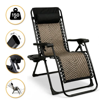 Крісло шезлонг LEOBRO до 150 кг Zero Gravity Premium Grey Rattan (LB-ZGC-G2-RG)