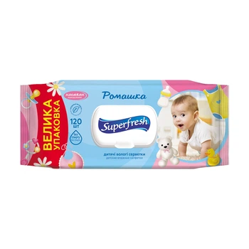 Детские влажные салфетки ТМ Superfresh с клапаном, 120шт.