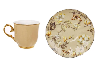 Кофейный фарфоровый набор Beige Magnolia, 6 чашек 90 мл, 6 блюдец (999-058)