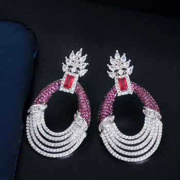 Серьги с розовыми цирконами (9503)