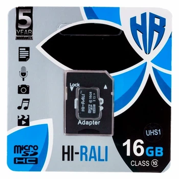 Карта пам'яті Hi-Rali MicroSDHC 16 ГБ UHS-1 клас 10 з адаптером для зберігання та перенесення даних чорний