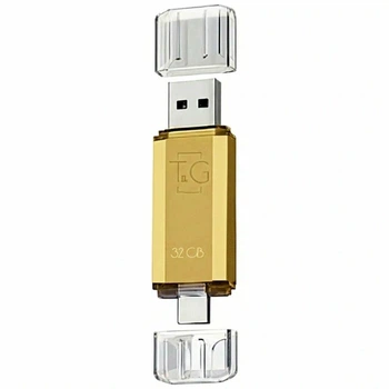 USB флешка 32 Гб USB 3.0 Type-C золотистый для хранения и передачи данных модель T&G 009